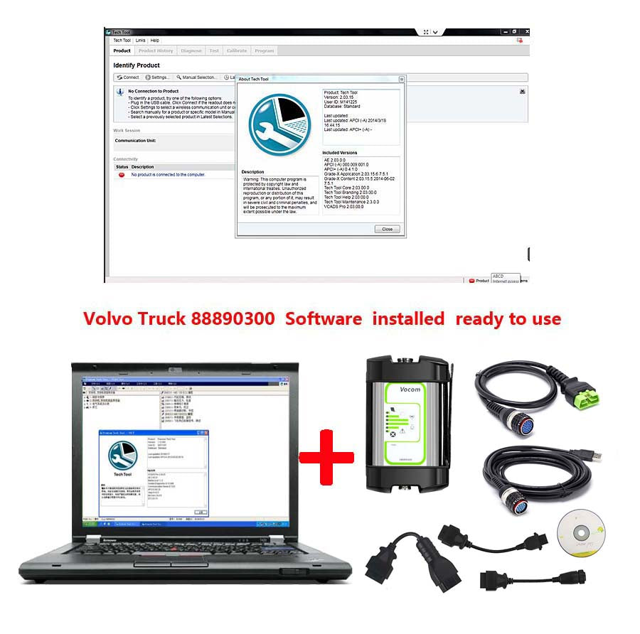 Real Volvo Diagnostic tool Vocom with Laptop Ready to Work Plus PTT 2.8.241
