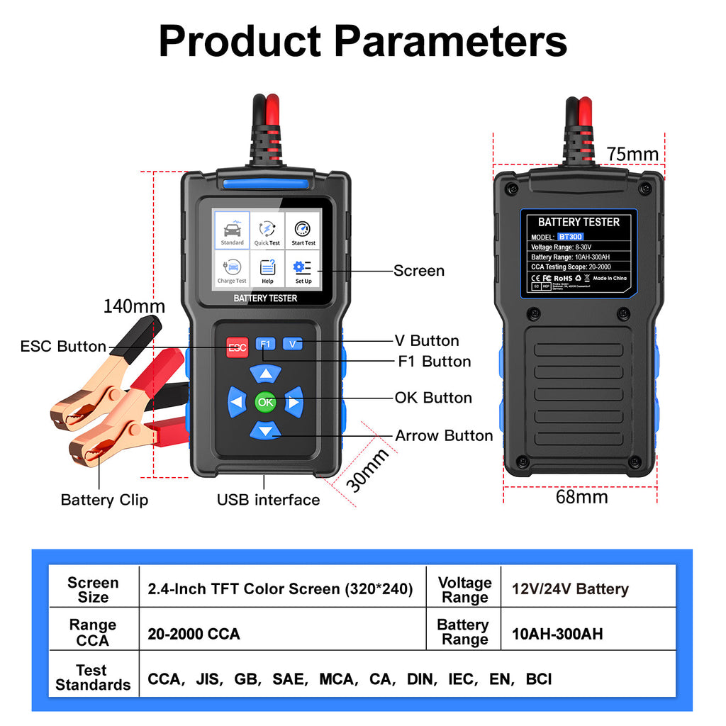 JDiag BT300 Battery Tester 12V/24V Support multiple connection methods and software upgrades