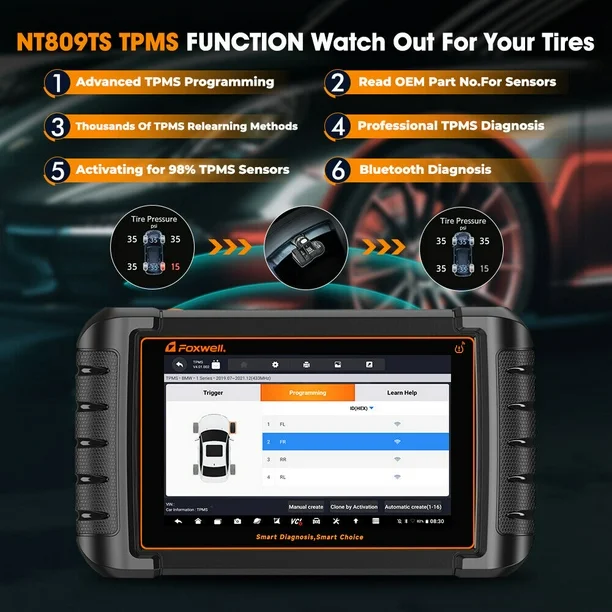 FOXWELL NT809TS Professional Diagnostic Tool TPMS Programming 30+ Service Resets Bi-Directional Control & All-Systems Scan Bluetooth OBD2 Scanner