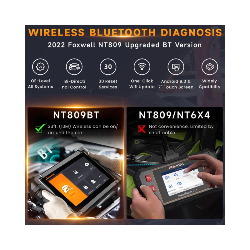 Foxwell NT809 BT Advanced Car Diagnostic Tool  Bluetooth OBD2 Scanner Bidirectional Testing 30+ IMMO Reset & Full System Diagnostics