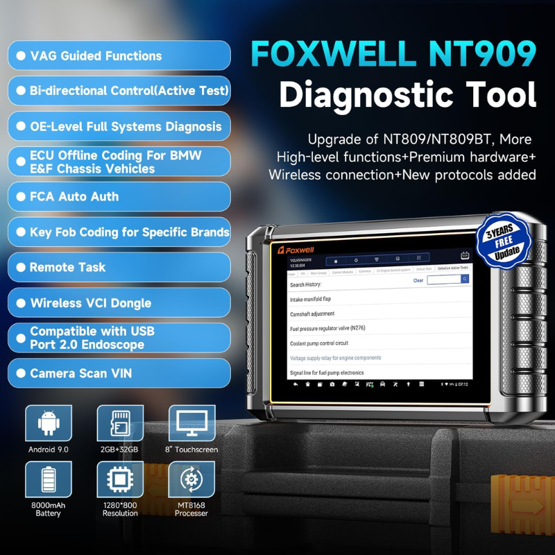 FOXWELL NT909 Professional-Grade OBD2 Scanner Advanced ECU Coding & Bidirectional Diagnostic Tool 30+ Service