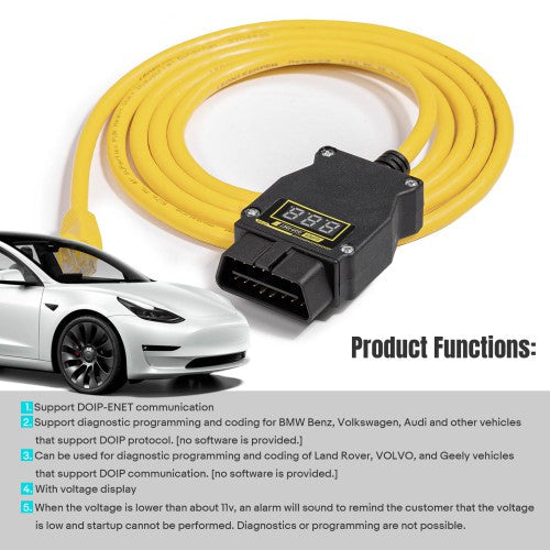GODIAG GT109 DOIP-ENET Diagnostic Programming Cable with Voltage Display Replace BM.W ENET Cable