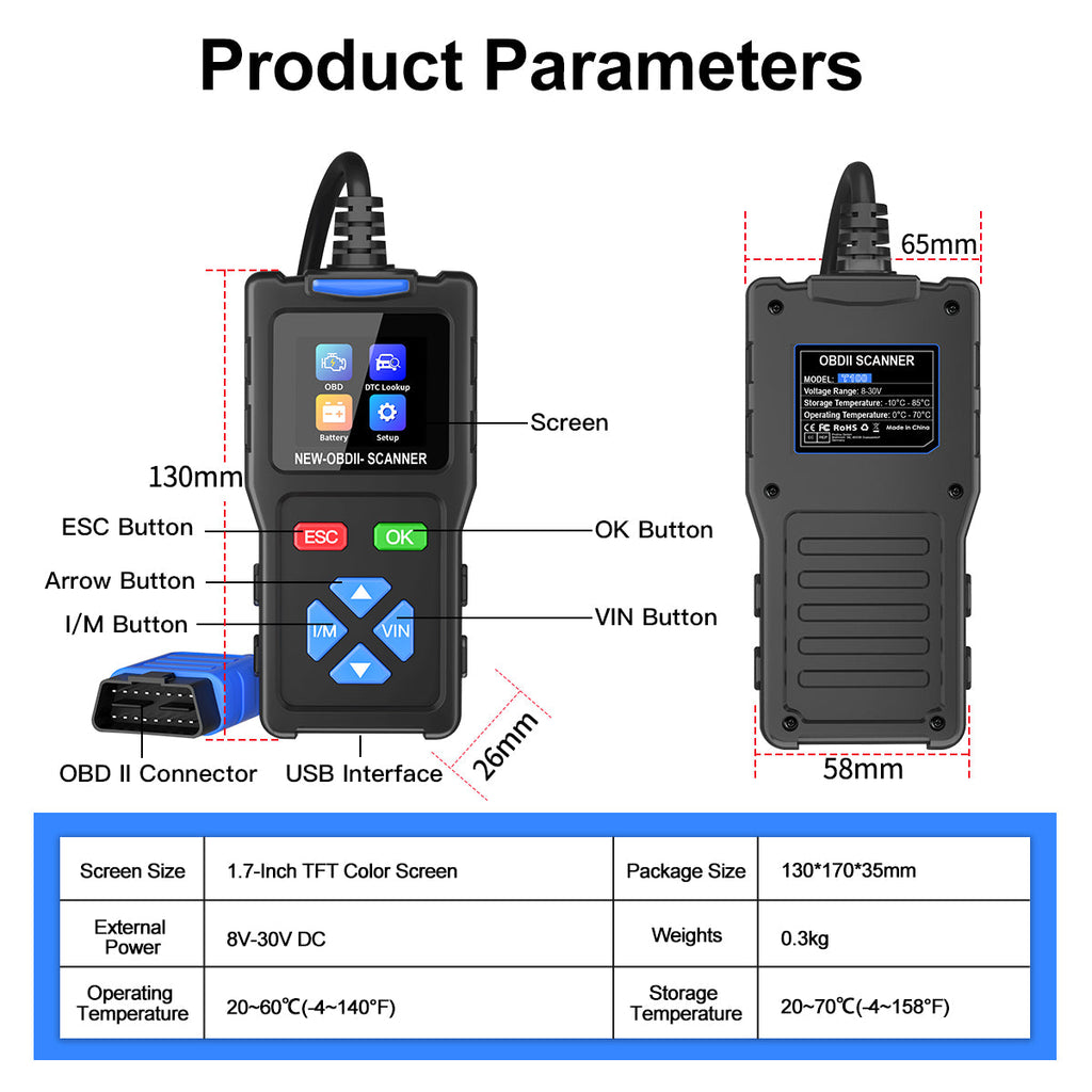 Jdiag T100 OBD2 Car Engine Scanner for All Cars Supports reading and clearing fault codes