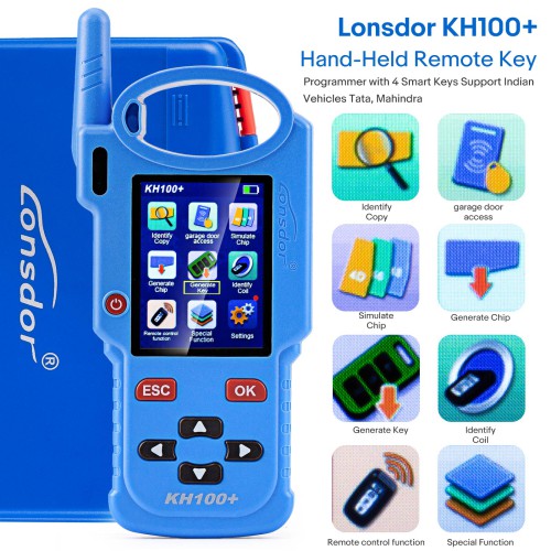 Lonsdor KH100+ Remote Maker Key Programmer Supports Indian TATA Mahindra Maruti With free universal remotes