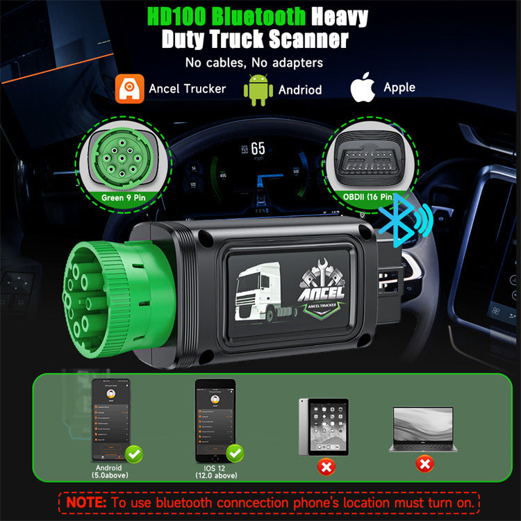 ANCEL HD100 Diesel Truck Tester OBDII Diagnosis Cummins CaterpillarDPF Regeneration