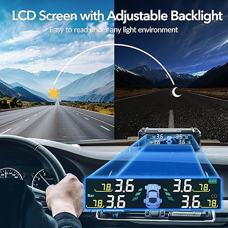 VXDAS Wireless Solar TPMS Tire Pressure Monitoring System with 4 Sensors & 4 Alarm Modes