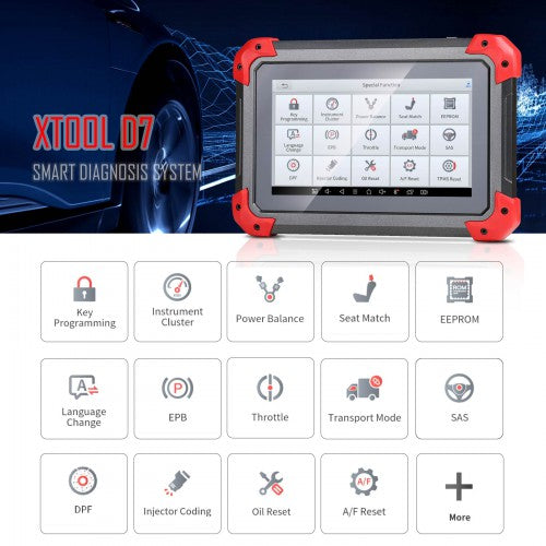 XTOOL D7 Automotive Diagnostic Tool  Support OE-Level Full Diagnosis with 26+ Services IMMO/Key Programming ABS Bleeding