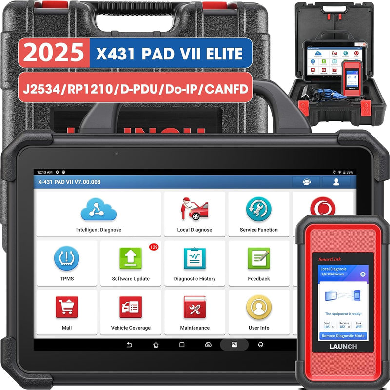 Launch X431 PAD VII Pad 7 Elite J2534 Bi-Directional Scanner with SmartLink Connectivity ADAS Calibration ECU Coding TPMS  Mapping 60+  Services