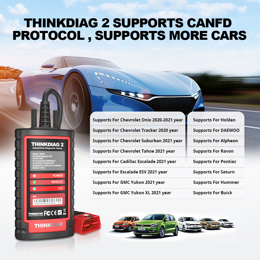 THINKCAR thinkdiag2 OBD2 Diagnostic Tool Support CANFD Overseas Version Work on Android and IOS