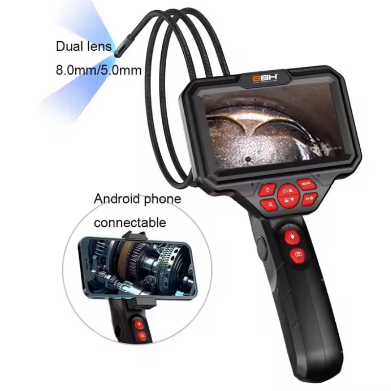QBH US18 Handheld Dual lens Borescope With Color Monitor Portable Endoscope Camera